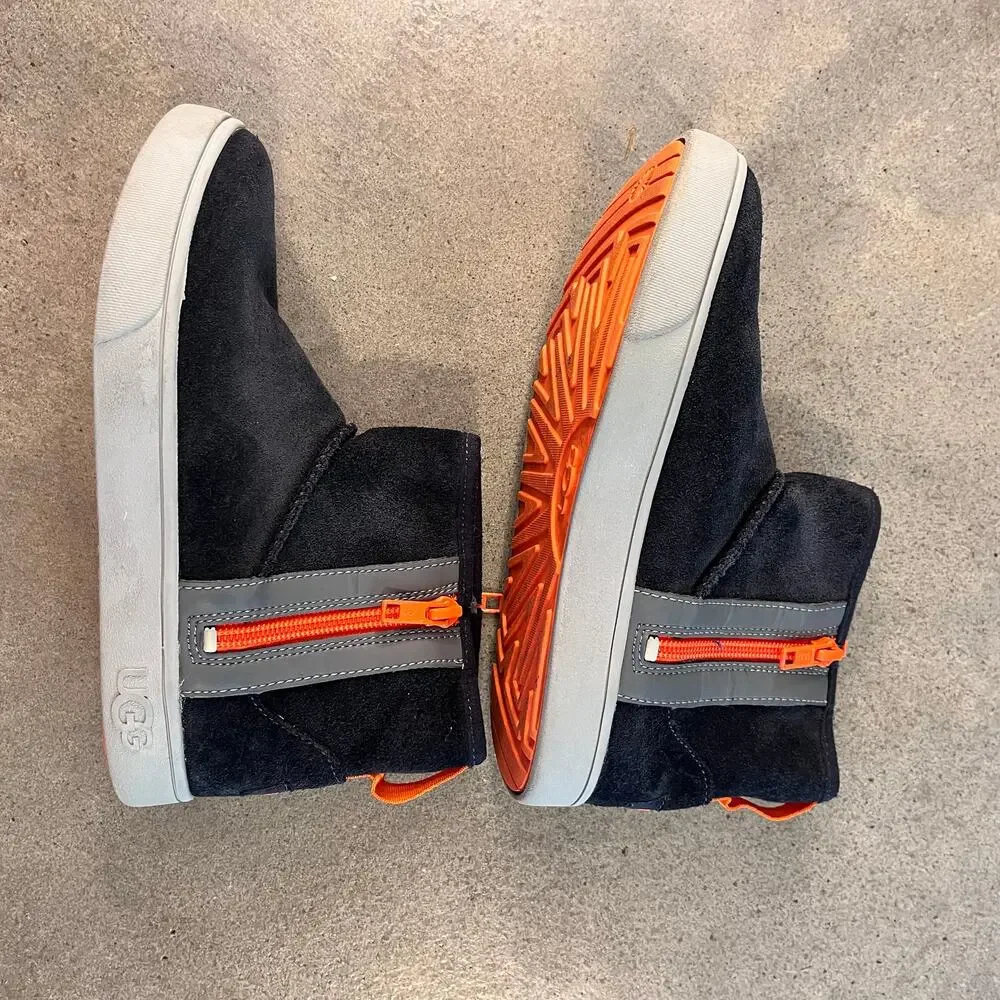 UGG Adler suede leather navy blue orange sneaker boot big boys size 2 shoes